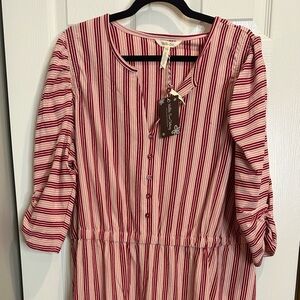 NEW Matilda Jane XXL 2X Stretchy Stripe Henley 3/4 Sleeve Pockets Dress